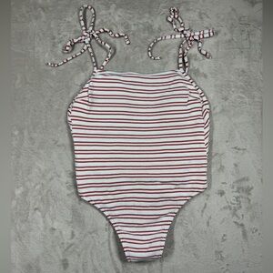 Abercrombie & Fitch Red and White Striped One Piece Swimsuit